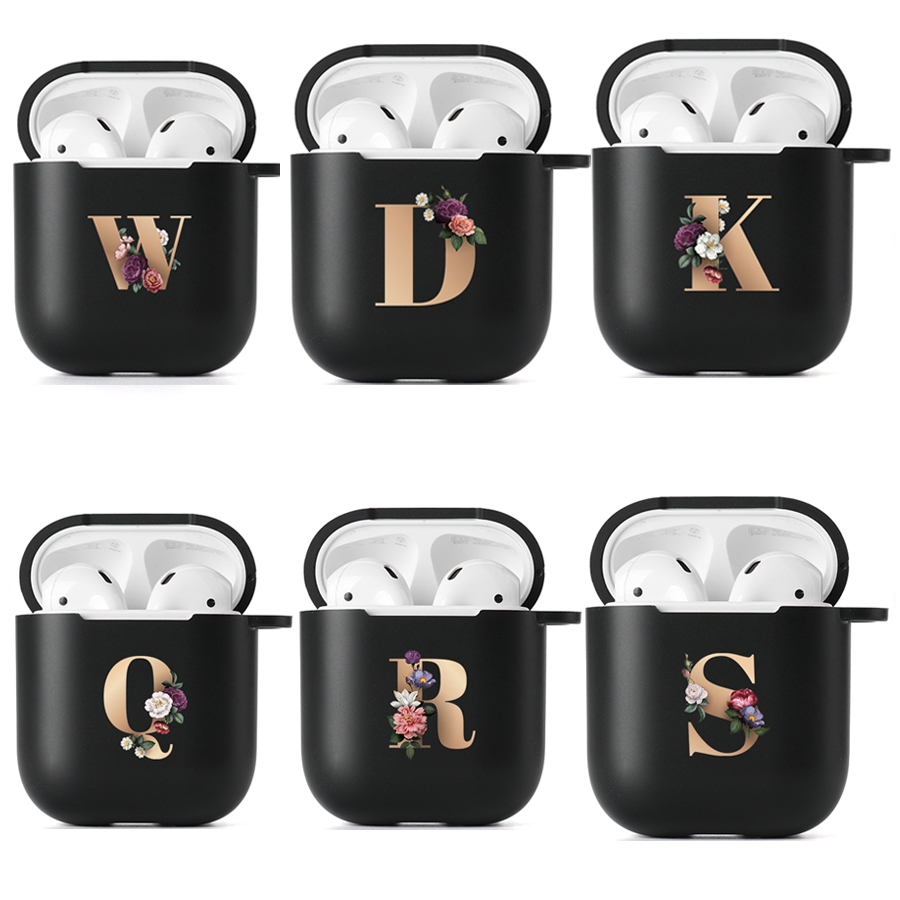 

Airpods Case For 2 Earphone Earbuds Pro Protector Air Pods Cover Silicone Bags Black Rose Gold 26 Letters