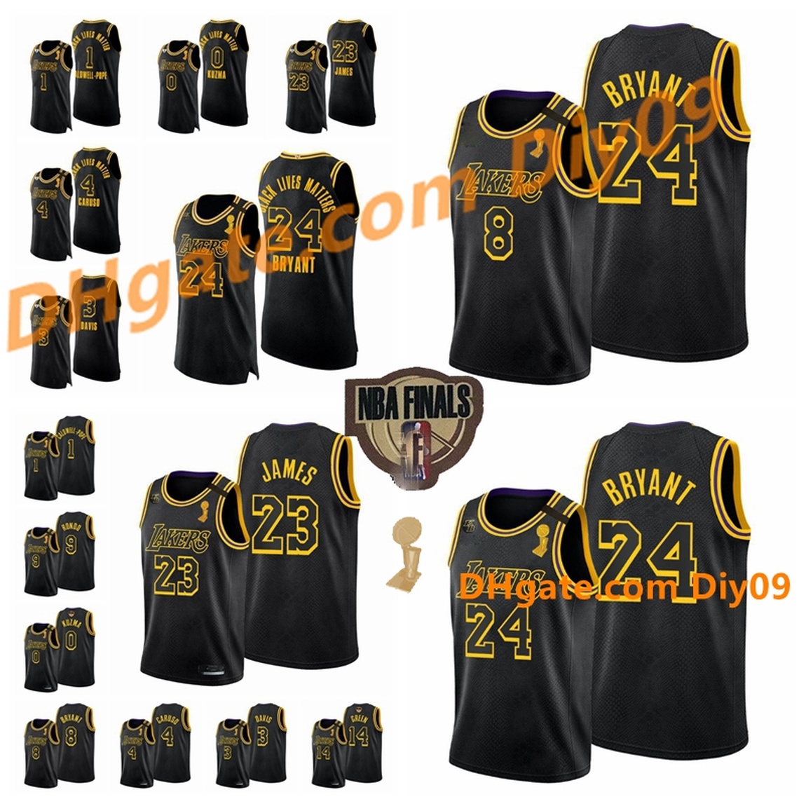 

Custom Finals Champions New Black Mamba Los Angeles Lakers Kobe Bryant Davis James Caruso Kuzma Pope Rondo Jerseys, Black;red