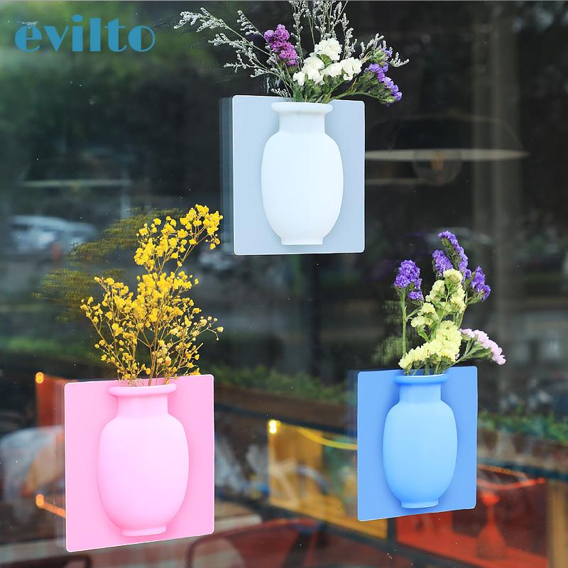 

evilto Silicone Sticky Vase Magic Rubber Flower Plant Vases Flower Container For Office Wall Vases Decoration Home