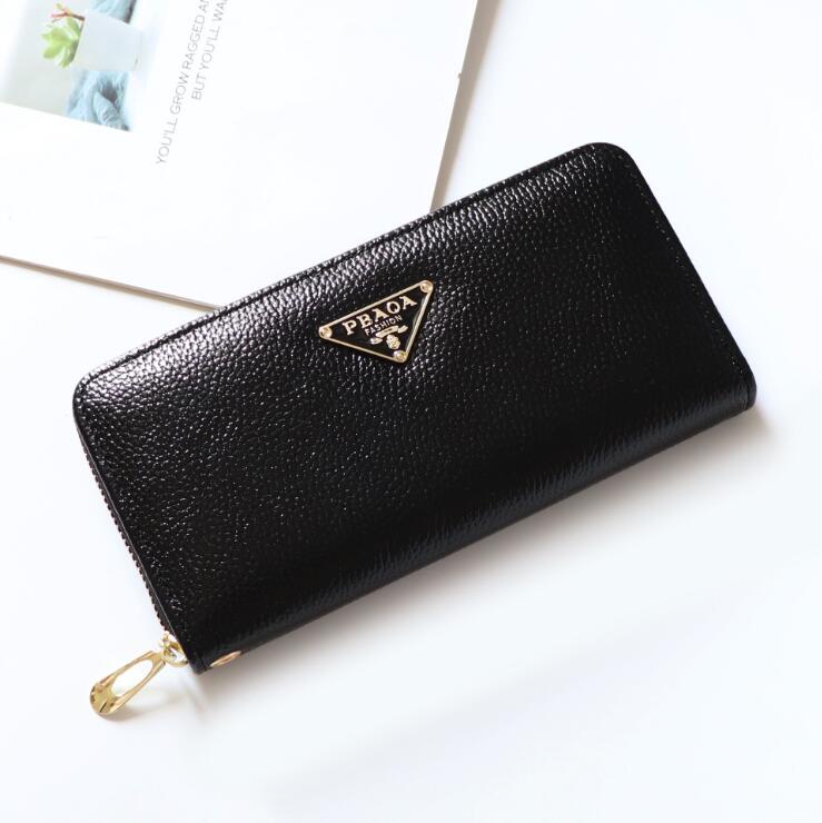

wholesale women handbag small fresh solid color leather long wallet New leather student wallet Joker atmospheric zipper long women wallet, Red;black