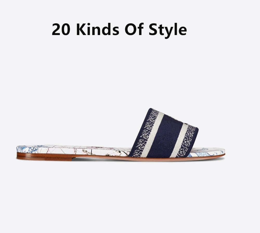 

DWAY 2021 Trend Women Outside Slippers Embroidery Open Toe Flat Slides Beach Fashion Leisure Shoes Ladies Female Around the World, D9 with box