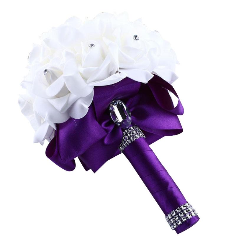 

Zero Crystal Roses Pearl Bridesmaid Wedding Bouquet Bridal Artificial Silk Flowers