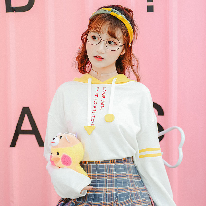 

2021 New Harajuku Kawaii Long Sleeve Women' Hoodies Fall K-pop Lolita Sweatshirt Style Hoodie Schoolgirl Streetwear Clothes 1icc, White