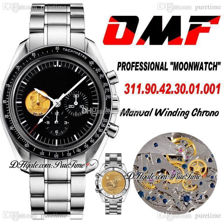 

OMF Moonwatch Apollo XI 40th Anniversar Manual Winding Chronograph Mens Watch Black Dial Stainless Steel Bracelet Best Edition Puretime OM62, Customized waterproof service