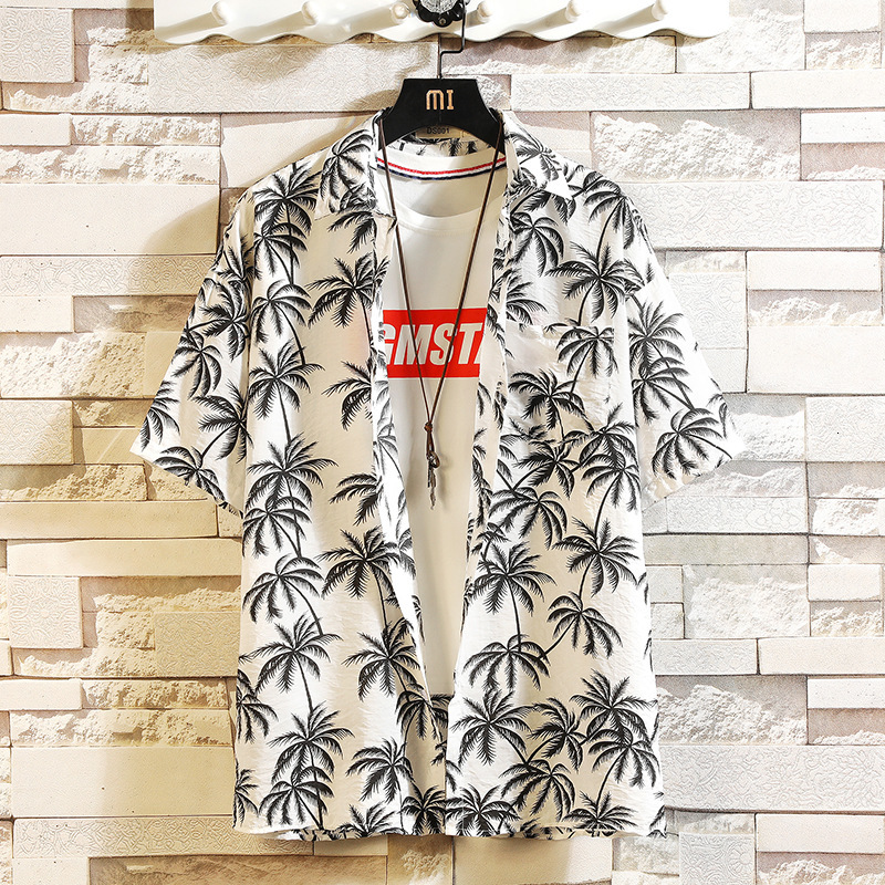 

2021 New Print Brand Summer Hot Sell Men's Beach Shirt Fashion Short Sleeve Floral Loose Casual Shirts Plus Asian Size M-4xl 5xl Hawaiian Xh, Check size c530