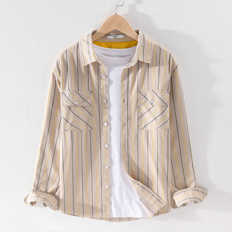 

2021 New Spring and Summer Long-sleeved Cotton Stripe Casual Brand Men Shirt Fashion Comfortable Shirts Male Chemise 3v97, Dark blue