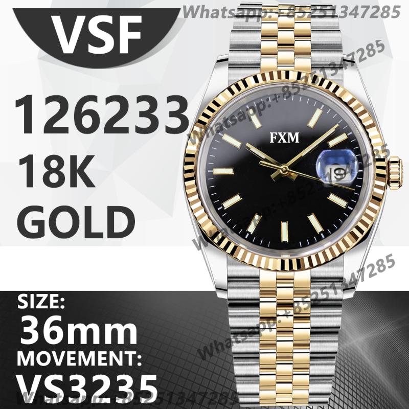 

Wristwatches Men's Automatic Mechanical Top Watch 36mm DateJust 126233 VSF ARF 18K Gold 1:1 Super Clone Sport Clock, Coffee