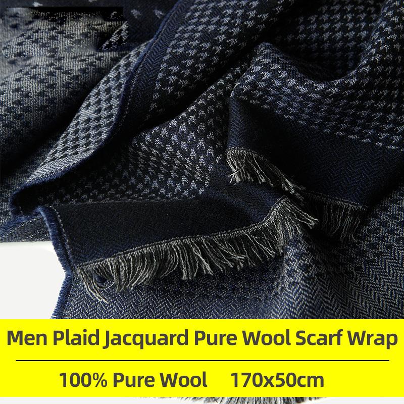 

Scarves 100% Natural Wool Scarf For Men Unisex Jacquard Plaid Winter Warm Wraps And Shawls Pashmina Poncho