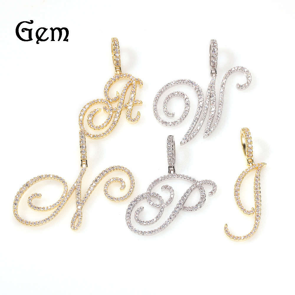 

New accessories cool floral English letter Pendant Necklace copper set zircon hiphop Chaoren Necklace