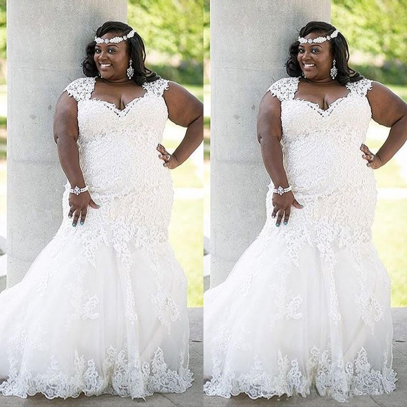 

2021 New Stunning African Lace Wedding Plus Size Country Elegant Mermaid Sexy Bridal Gowns Bride Vestido De Noiva J79o, White