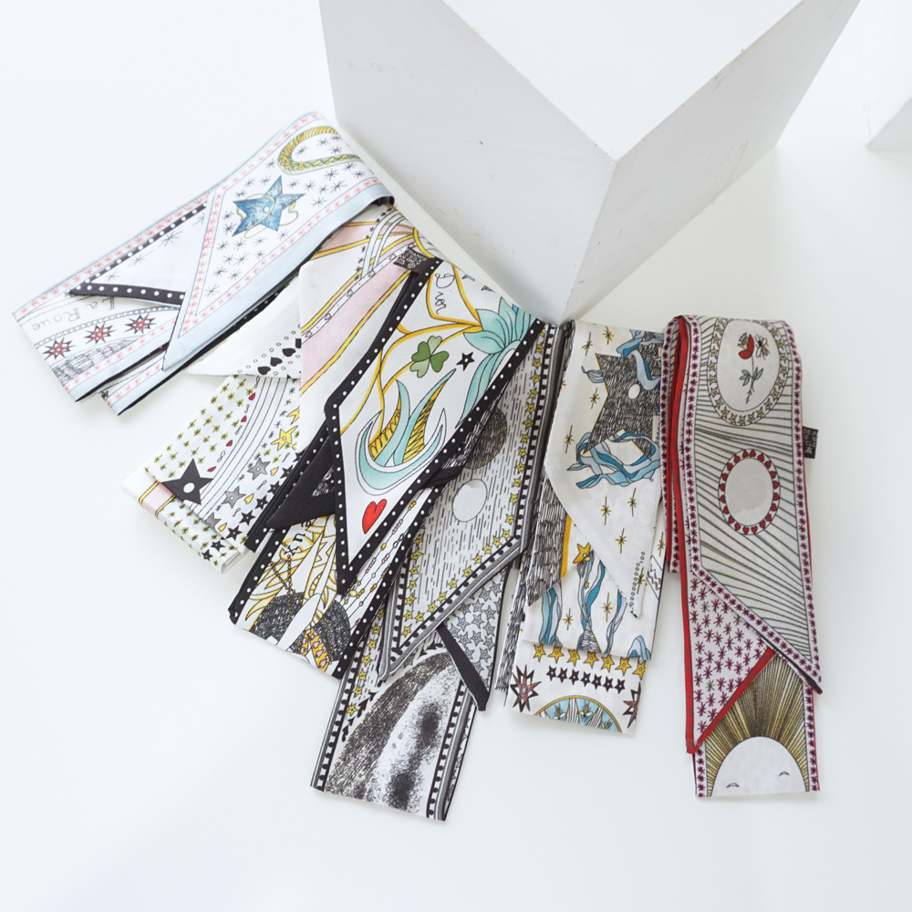 

Tarot Style Double Side Twill Silk Scarf Hairband for Women
