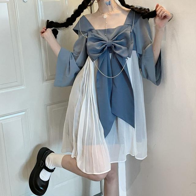 

Casual Dresses Herstory Princess Fit Chic High Waist Dress 2021 Summer Japanese Kawaii Women Lolita Sweet Cute Retro Solid Bowknot, Kawaii dress