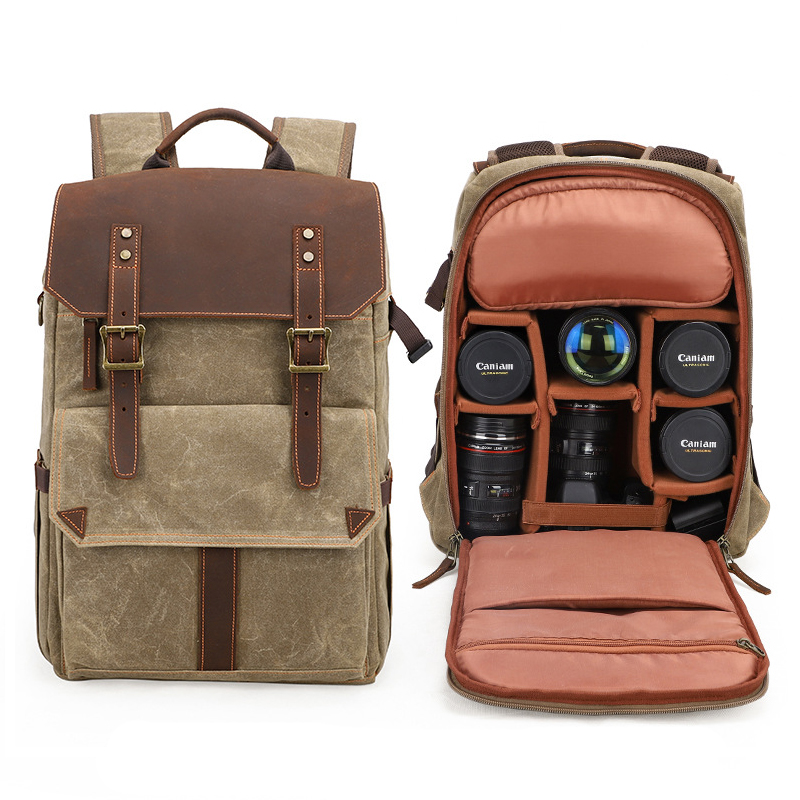 

Waterproof Batik Canvas Camera Photo Bag Large Capacity Outdoor Photography Backpack Digital Padded SLR Bag Tripod Holder