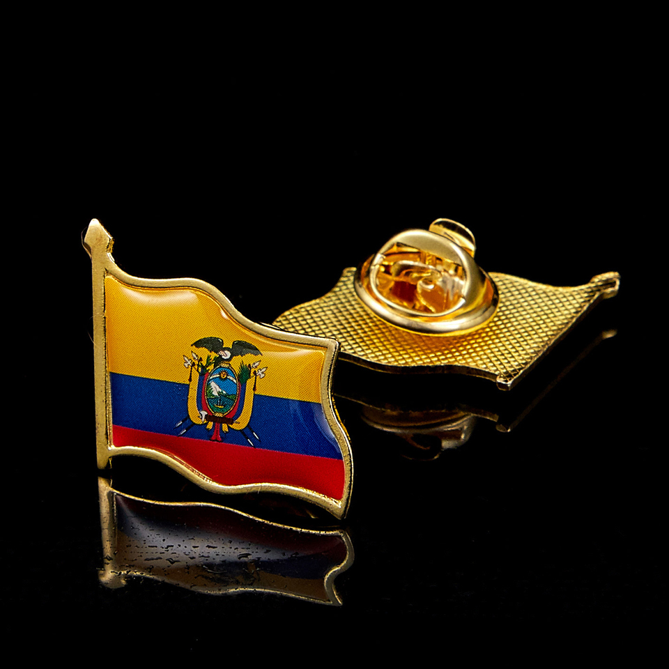 30pcs Ecuador Flag Waving Epoxy Gold Plated Hat Bag/ Lapel Pin Brooch Craft Wholesale Pride Made in China-image-705486936