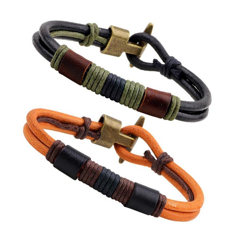 

MKENDN Pure Handmade Genuine Leather Bracelets Brand Fashion Punk Cuff Bracelets & Bangle for Women Men Jewelry Accessory