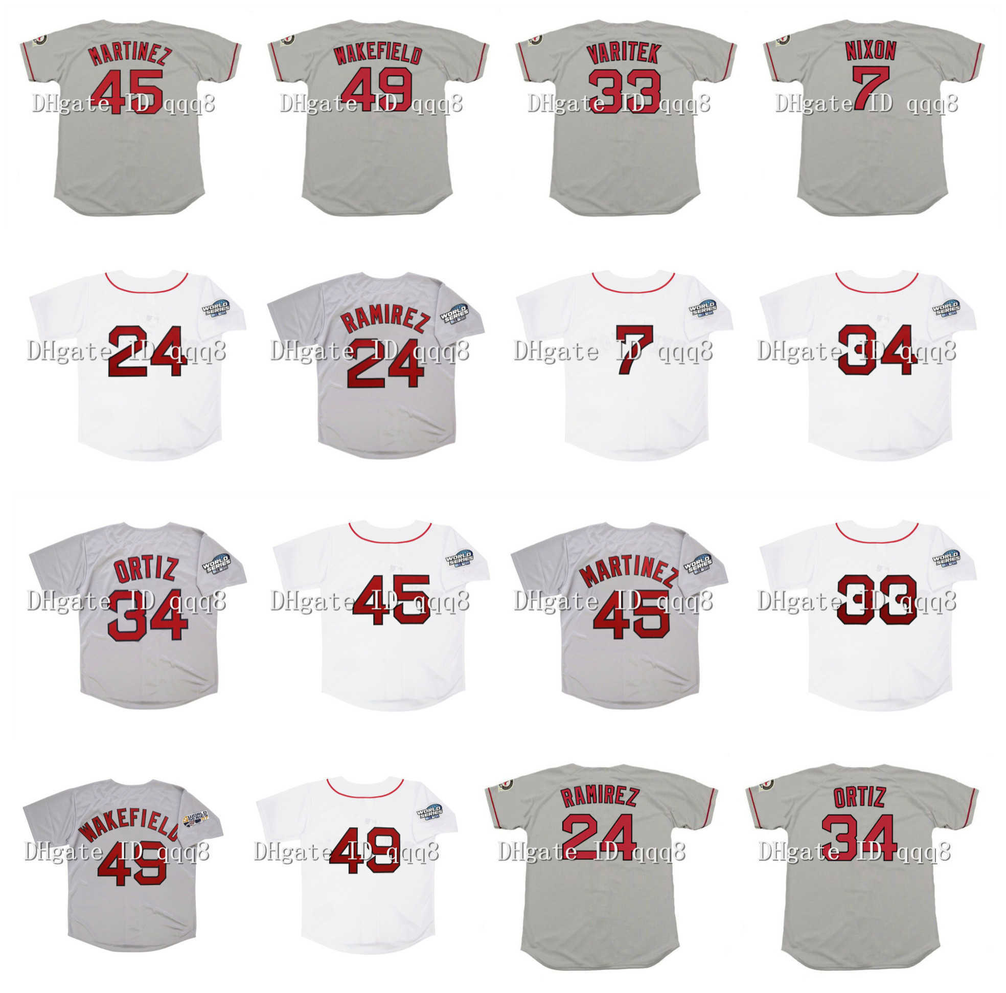 

2004 Retro Manny Ramirez Jersey David 34 Ortiz 7 Trot Nixon 45 Pedro Martinez 33 Jason Varitek 49 Tim Wakefield 33 Jason Varitek Grey White, As pic