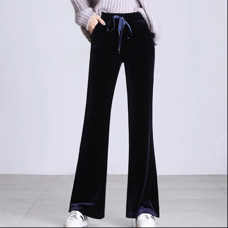 

autumn velvet flare pants for women 2018 winter new loose wide leg pants and ladies office work pleuche long trousers, Black;white