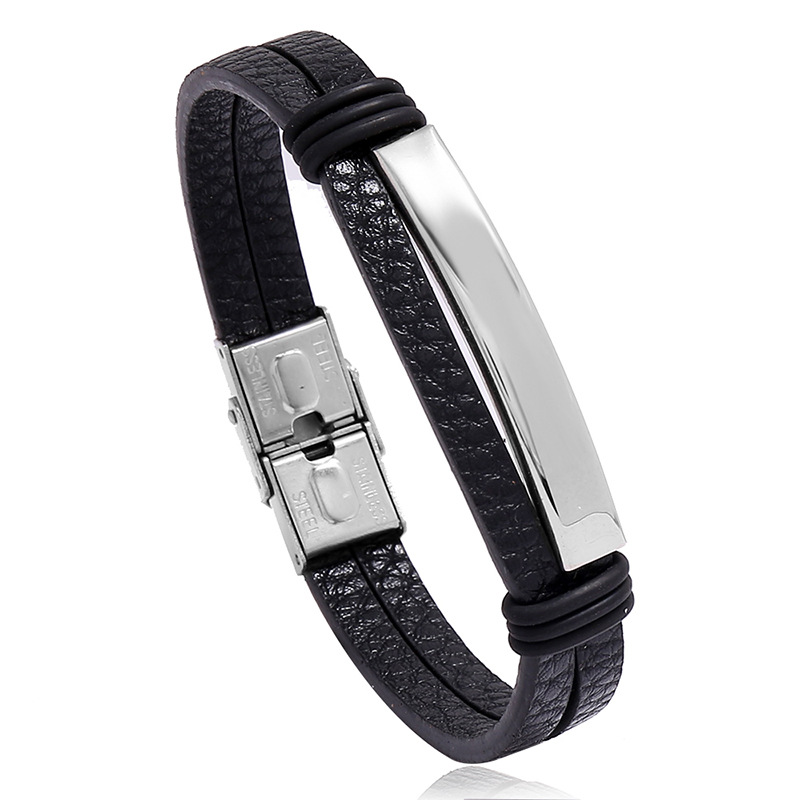 

Blank Glaze Stainless steel buckle Bracelet Black Brown men leather bracelets wristband bangle cuff fashion jewelry will and sandy, Golden;silver