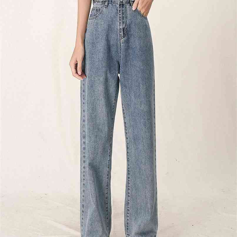 

High Waisted Jeans Women Lace Up Baggy Denim Pants Mom Full Length Trousers Clothes Vintage Streetwear Spring 210607, Sky blue