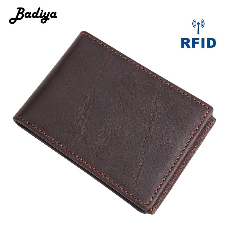 

Wallets RFID Men Genuine Leather Wallet Ultra Thin Short Clutch Bag Multi Slots Business Card Holder Casual Retro Male Coin Purse, Brown