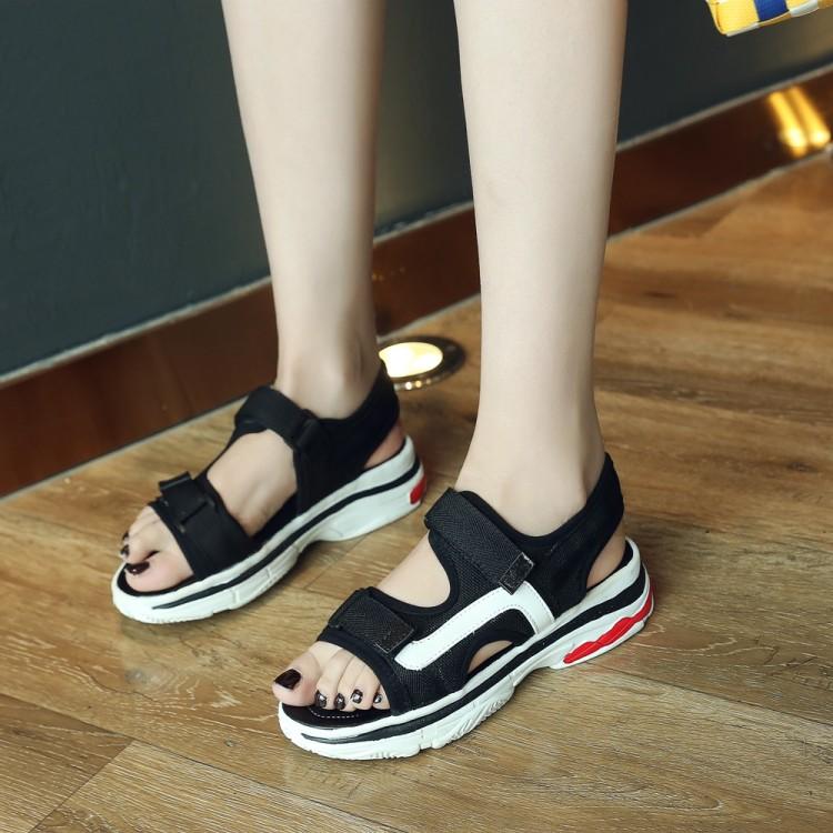 

Big Size High heels sandals women shoes woman summer ladies Leaky Toe Muffin Thick Bottom Magic Sticker Sandals, Black