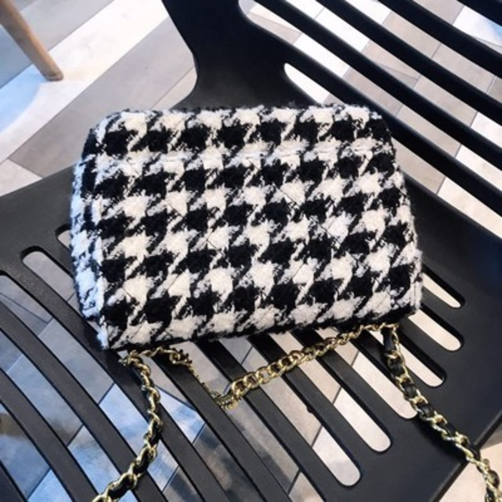 

wool women crossbody bag Women's messenger bag new 2019 fashion woolen chain Houndstooth shoulder bag small square handbag C0224