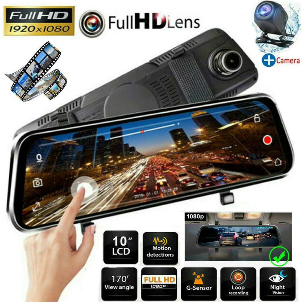 

10" HD 1080P Dual Lens Car DVR Dash Cam Video Camera Recorder Rearview Mirror NEW!!