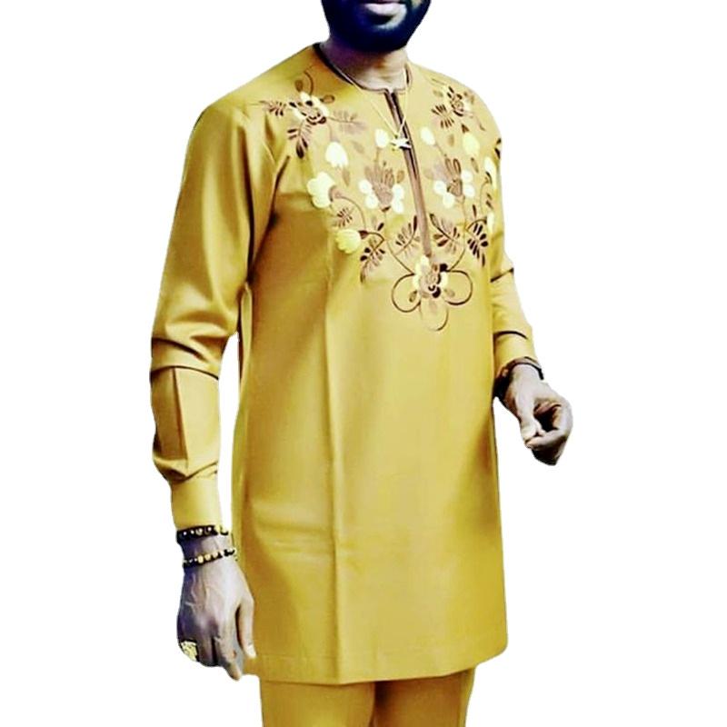 

Ethnic Clothing African Men Dashiki Long Sleeve Shirt Vintage Floral Print Rich Bazin Man Tops Casual Plus Size Male Shirts Africa Tradition