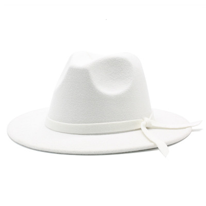 

2021 New Women Autumn Big Brim Solid Color with Band Fedora Hat Felted Classic Simple Church Wedding White Black Winter Hats 3ryx, Rose red