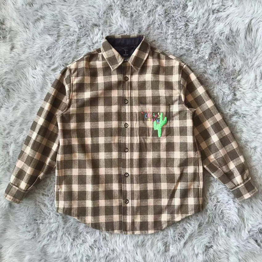 

2021 New Plaid Travis Scott Foaming Printing Cactus Jack Flannel Jacket Hoodies Men Women Woolen Shirt Wool Jersey Coats Bosi