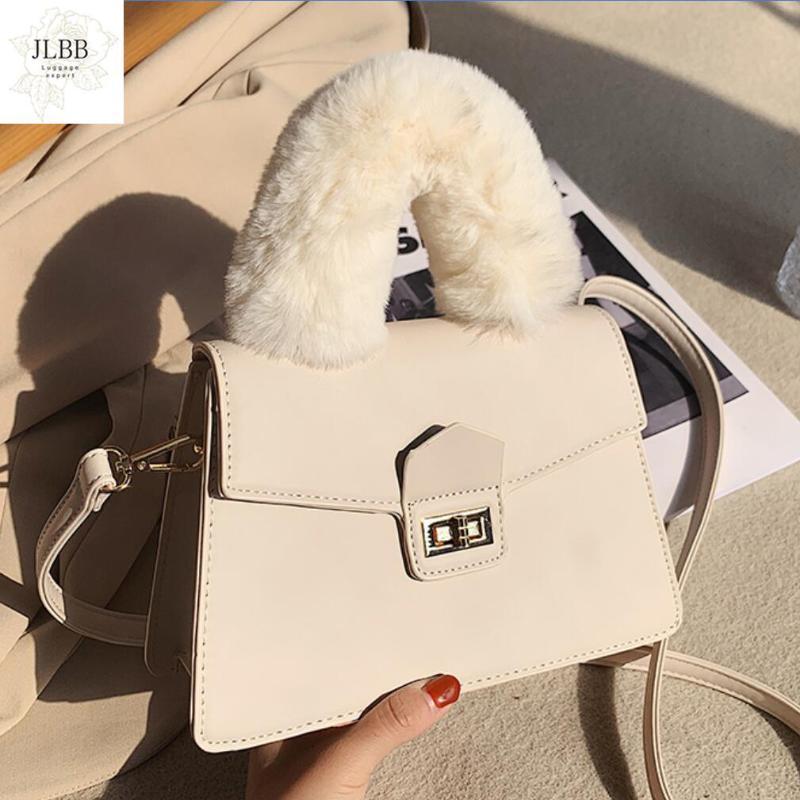 

Elegant Plush Handle Women's Handbag Fashion Pu Leather Women's Bag Designer Solid Color Shoulder Crossbody Bags for Women 2021, Black