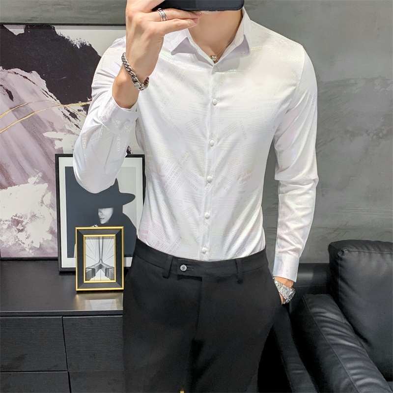 

2021 Fine Korean Fashions Color Adjustment Printing Shirt New Men's Clothing Marks Autumn All Games Long Manga Gentlemen Prom Tuxedo 3xl Hql, White