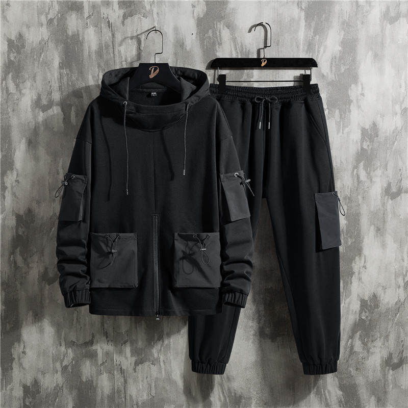 

New 2021 Hip Hop Workwear Workout + Jacket 2pc Defines Baseball Loose Pullovers Coat* Long Pants Men's Clothes Wqb6, White