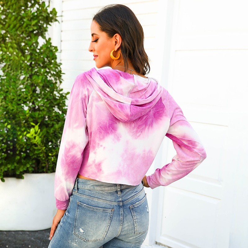 

2021 New Autumn and Winter Tie-dye Short Hoodies Women Long Sleeve Fashion Pullovers Hooded Sweatshirt Streetwear Harajuku Hoodie 8nh3, Navy blue