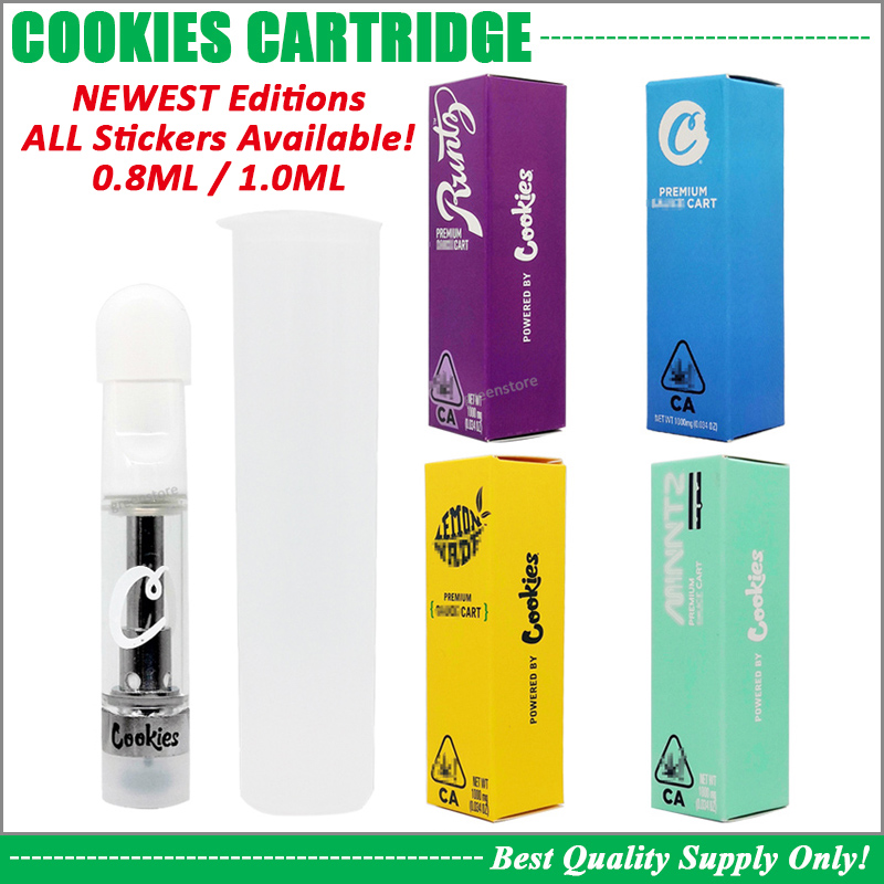

NEW Cookies Vape Cartridge Cart 0.8ML 1.0ML Pyrex Glass Tank Ceramic Coil Thick Oil Cart 510 Atomizer La Kush TKO