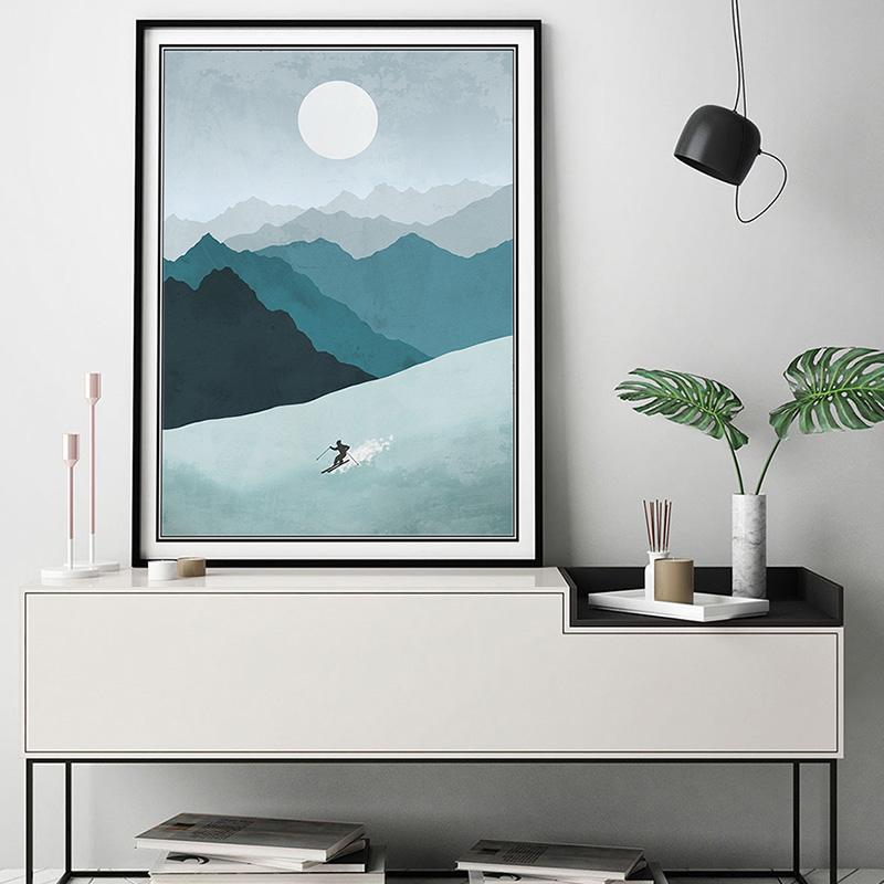 

Ski Mountains Minimalist Travel Canvas Painting Wall Art Pictures Prints Home Decor Wall Poster Decoration For Living Room