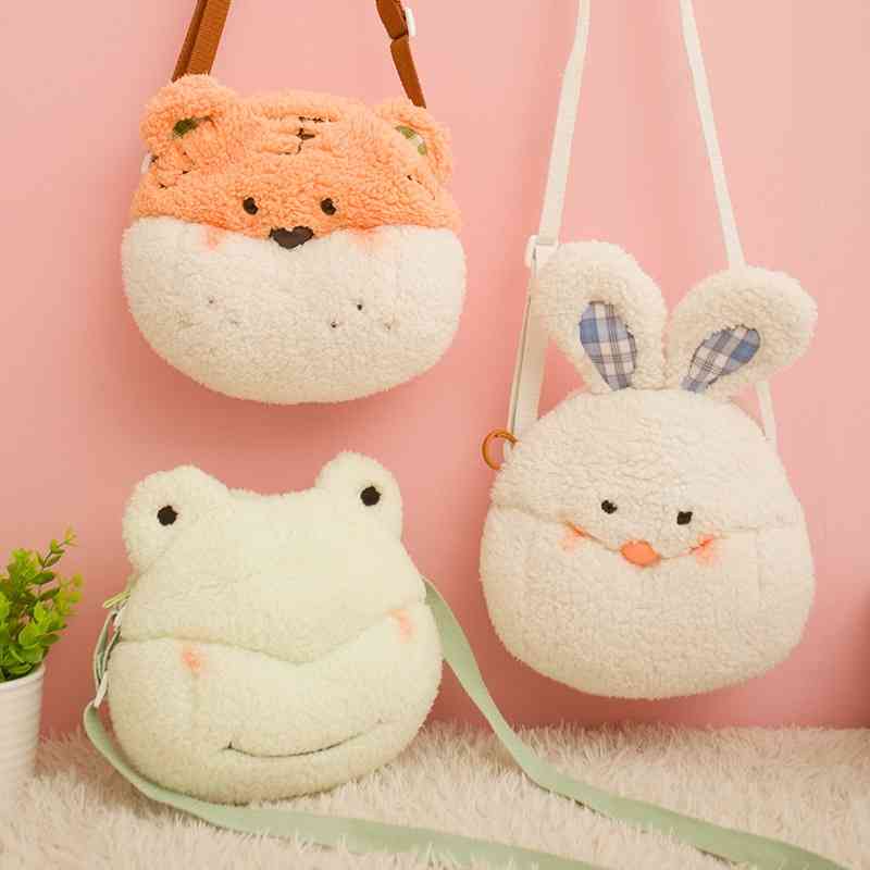

Ins cartoon animal messenger bag cute rabbit pig Plush Backpack girl heart accessories Lolita children, Tiger