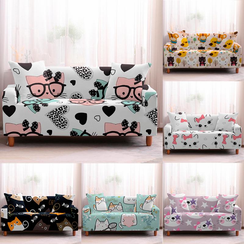 

Chair Covers Cartoon Cat Puppy Stretch Sofa Slipcover Elastic Animals Christmas Wrap All-Inclusive Couch Cover For Living Room