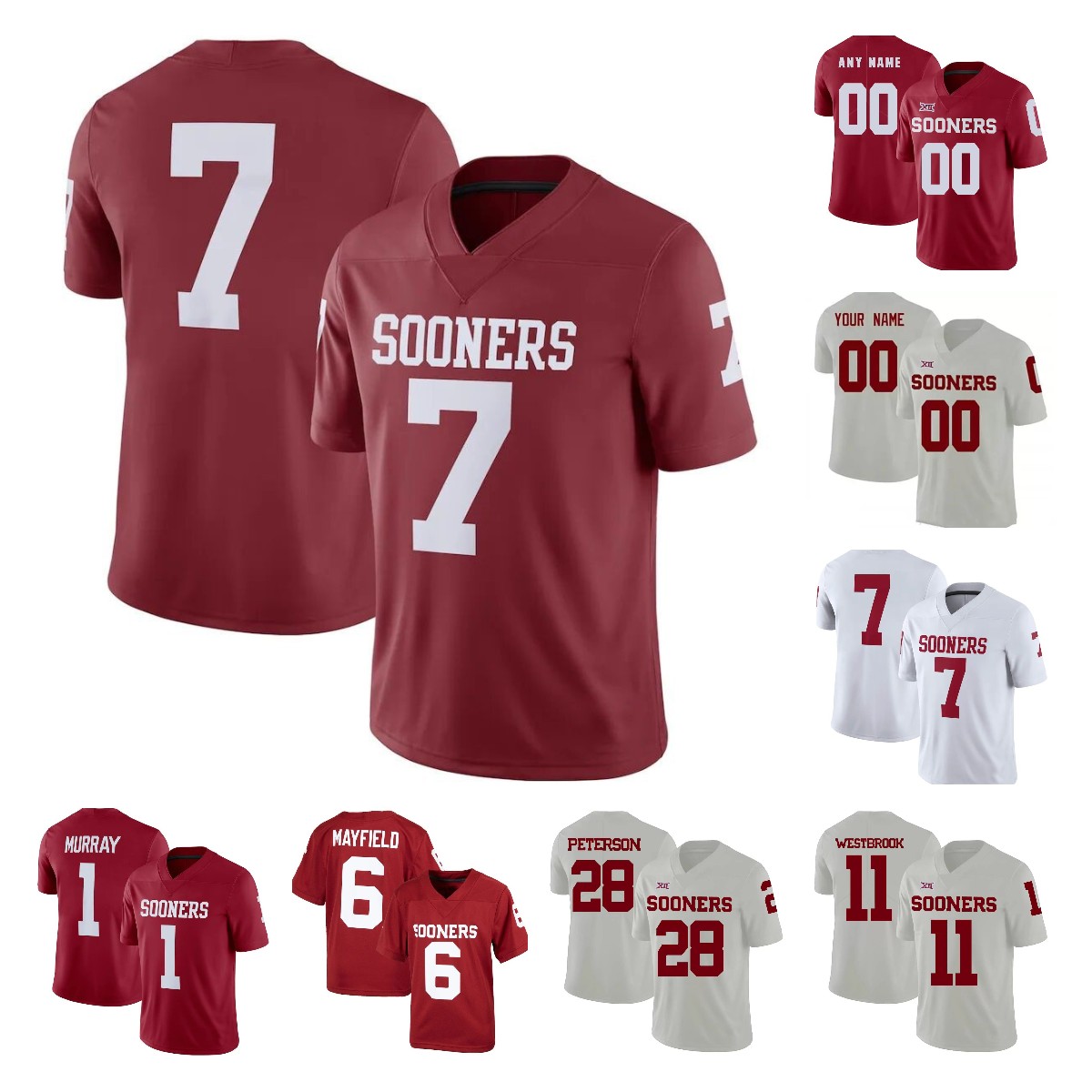 

Oklahoma Sooners Spencer Rattler 7 College Football Jerseys Theo Wease Jr. 10 Baker Mayfield 6 Jalen Hurts Kyler Murray CeeDee Lamb Jersey
