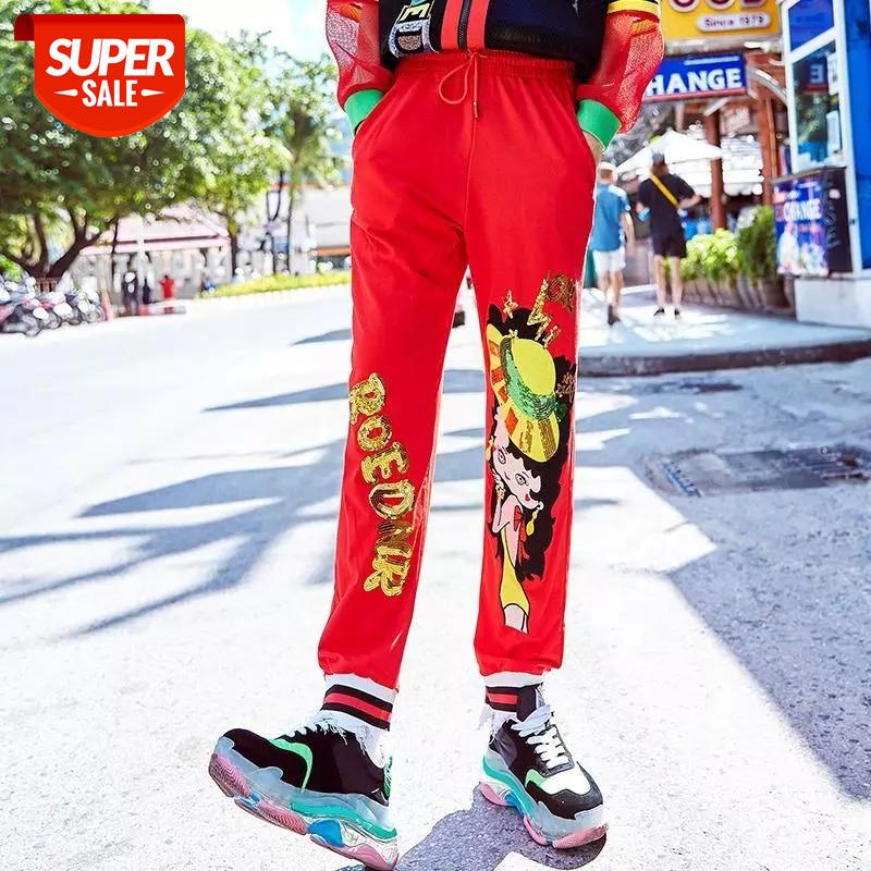 

Slim pants Spring autumn new red fashion 2020 printed elastic high waist casual pants women Causal loose beam feet trousers new #KM8R, Black;white