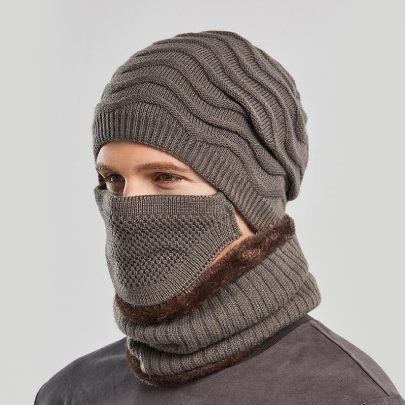 

Hats, Scarves & Gloves Sets Men Women Beanie Hat Scarf Neck Mask 3 In 1 Fleece Lined Thick Warm Knit Slouchy Skull Cap Warmer Circle