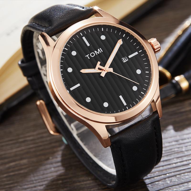 

Wristwatches Brand Men Watch Quartz Hours Clock Auto Date Fine Workmanship Fashion Real Leather Cool Man Retro Birthday Male Wristwatch, Saat-c