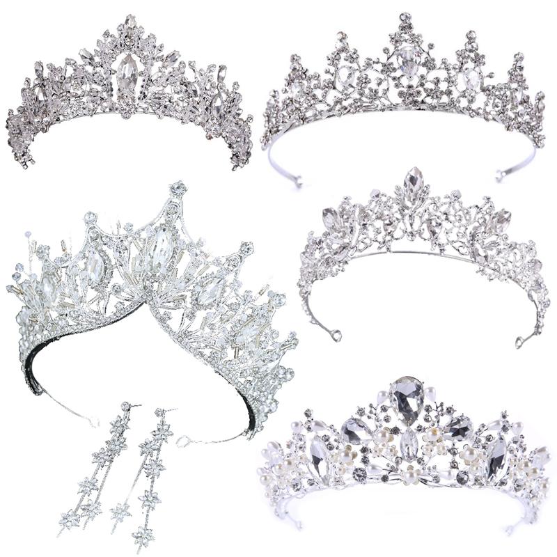 

Hair Clips & Barrettes Bride Bridal Women Wedding Accessories Jewelry Gold Silver Crystal Diadema Tiaras And Crowns Princess Head, Golden;silver