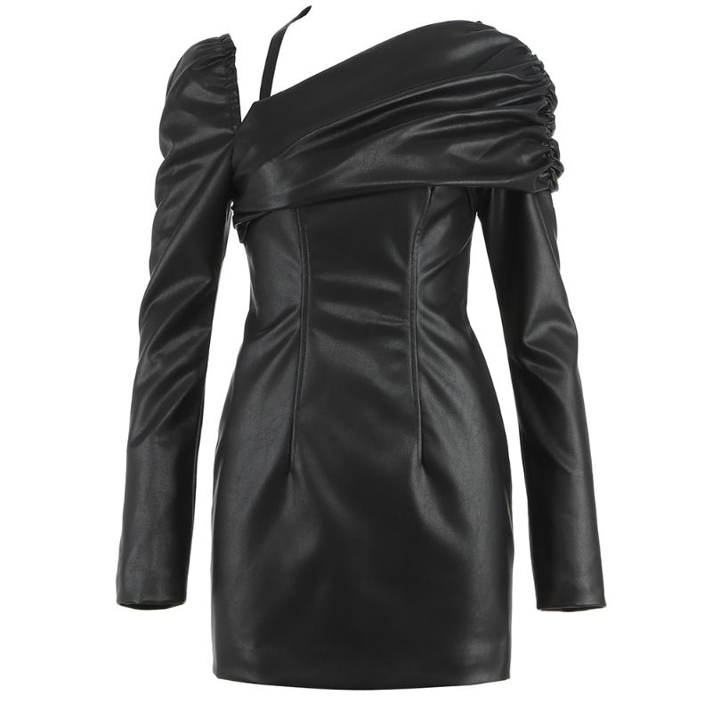 

Casual Dresses Sexy PU Leather Woman Dress 2021 Spring Autumn Winter Women Black Bodycon Ladies Clothing
