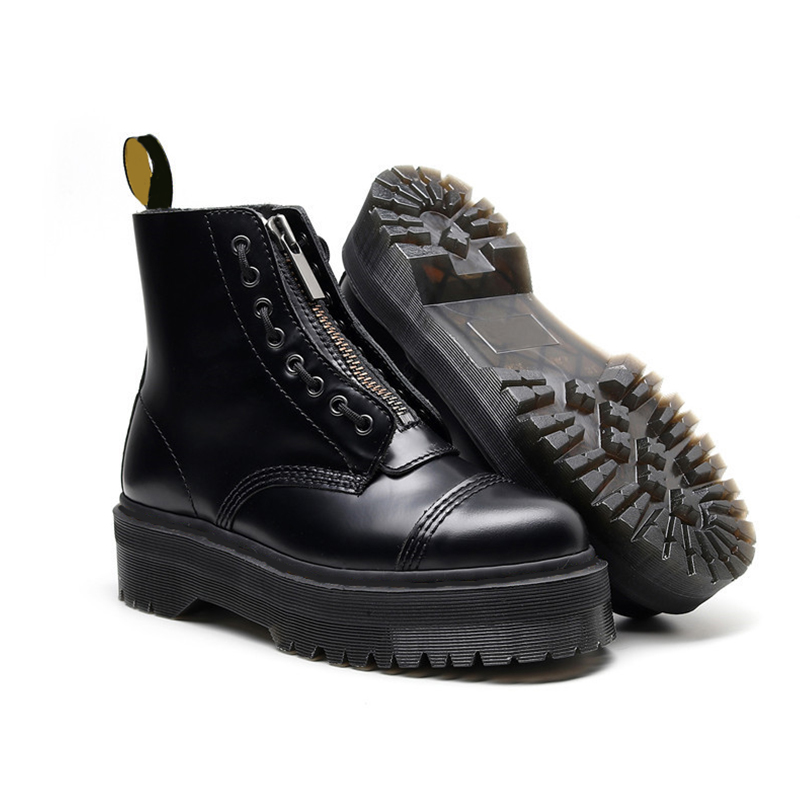 

Real leather designer boots 8 holes front zipper black women platform ankle booties fashion winter shoes size 35-41, Wear sticker