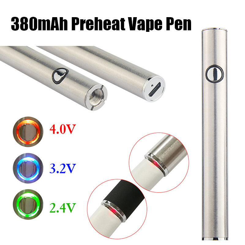 

Electronic Cigarette Batteries Max Battery Preheat VV 510 Threading Variable Voltage 380mAh Vape Pen Bottom Charge For Thick Oil Cartridges
