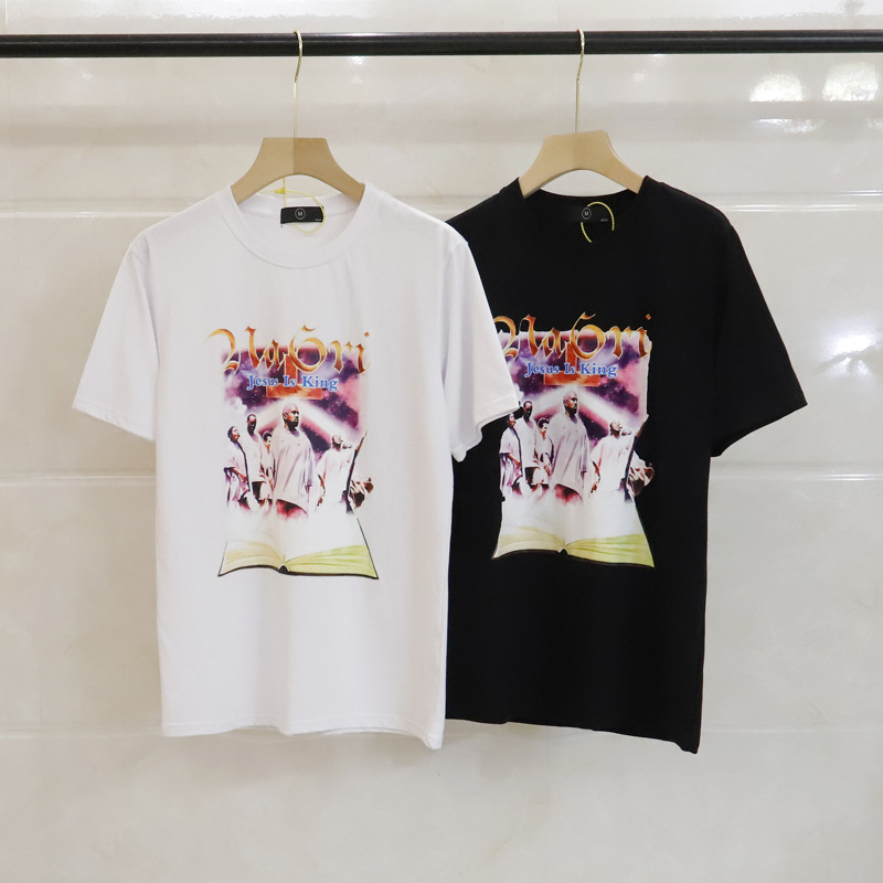 

High street mens T shirt kanye west Oil painting printing tshirt Men women same top short sleeves Character tops Jesus is king kanyes merch, White;black