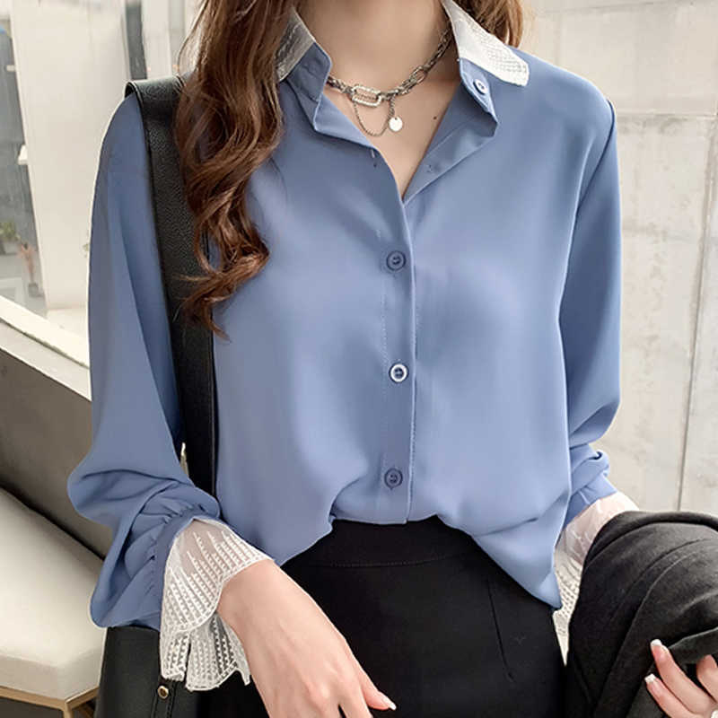 

Blusas Mujer De Moda Turn Down Collar Office Blouse Ladies Tops Long Sleeve Blouse Women Chiffon Blouse Shirt Clothes C915 210602, Apricot