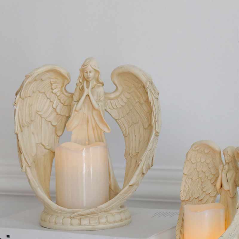 

Crafts Vintage Candle Holder Resin Angel Electronic Candle Holder Living Room Bedroom TV Cabinet Ornament Christ Church Decoration