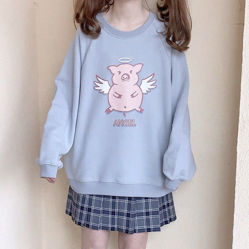 

2021 New Deeptown Impresso Dos Desenhos Animados Hoodies Mulheres Kawaii Inverno Moda Camisola De Manga Longa Bonito Tops Solto Casual Mais, Velvet